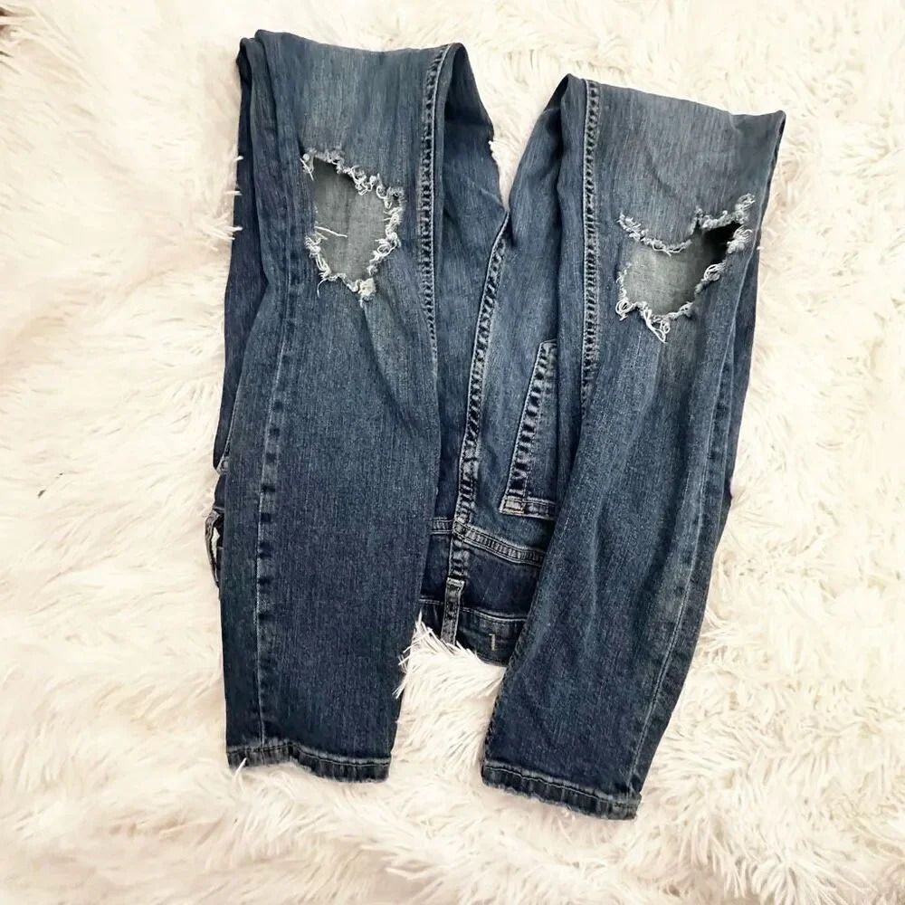 FREE PEOPLE | Denim Skinny Jeans Stretch Distressed Torn Knees | Size 29 / 8 - Picture 4 of 6